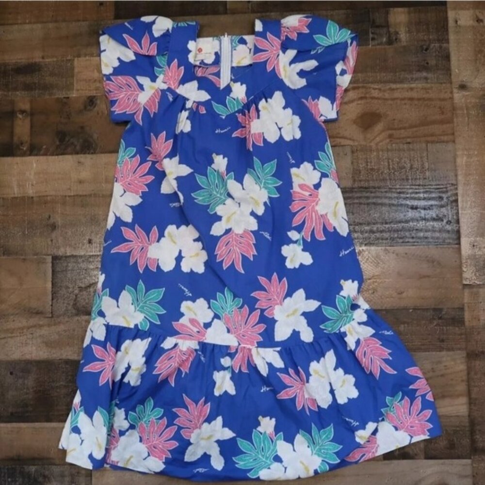 Aloha Hawaiian Fashions Womans Small Blue Floral MuuMuu Dress Tropical Hawaii